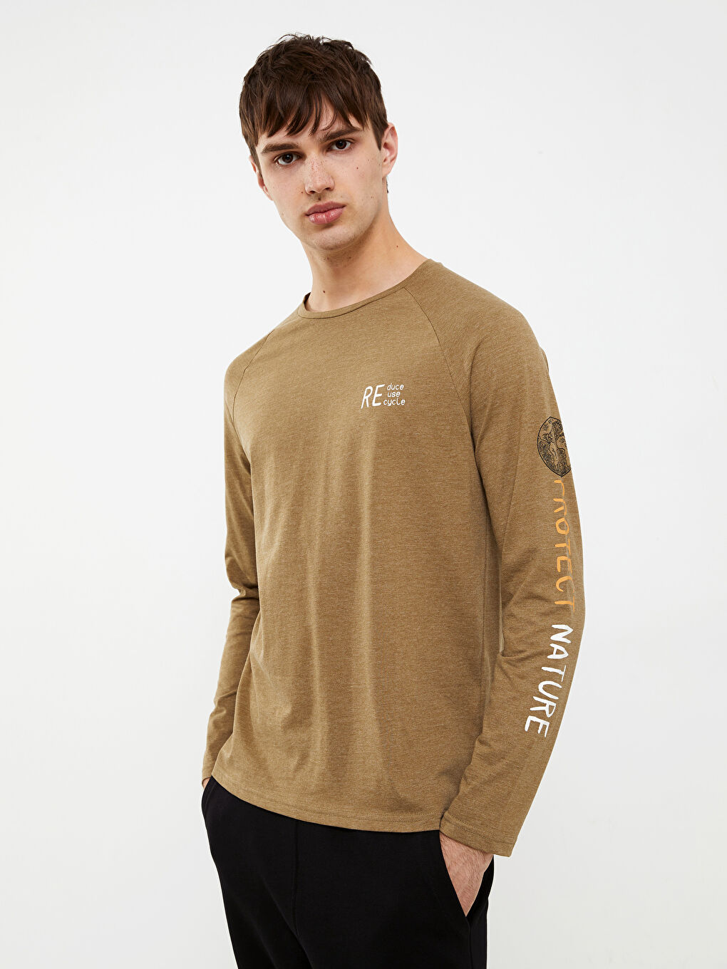 Crew Neck Long Sleeve Printed Men's T-Shirt