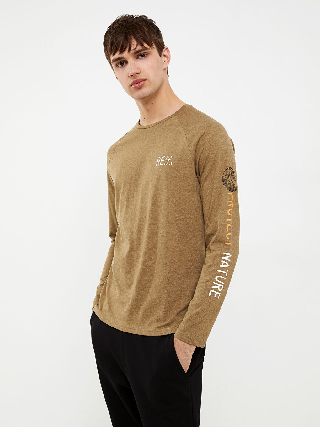 Crew Neck Long Sleeve Printed Men's T-Shirt-1