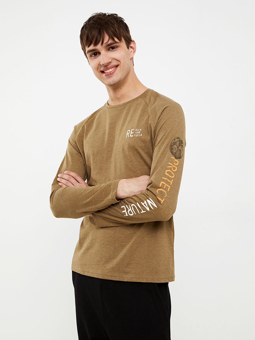 Crew Neck Long Sleeve Printed Men's T-Shirt-2