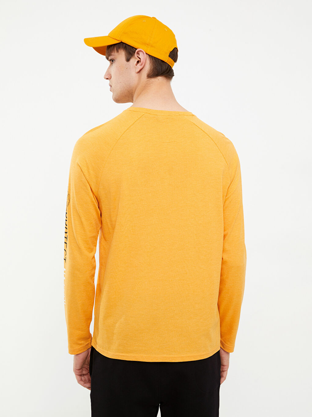 Turuncu Bisiklet Yaka Uzun Kollu Baskılı Erkek Tişört-4