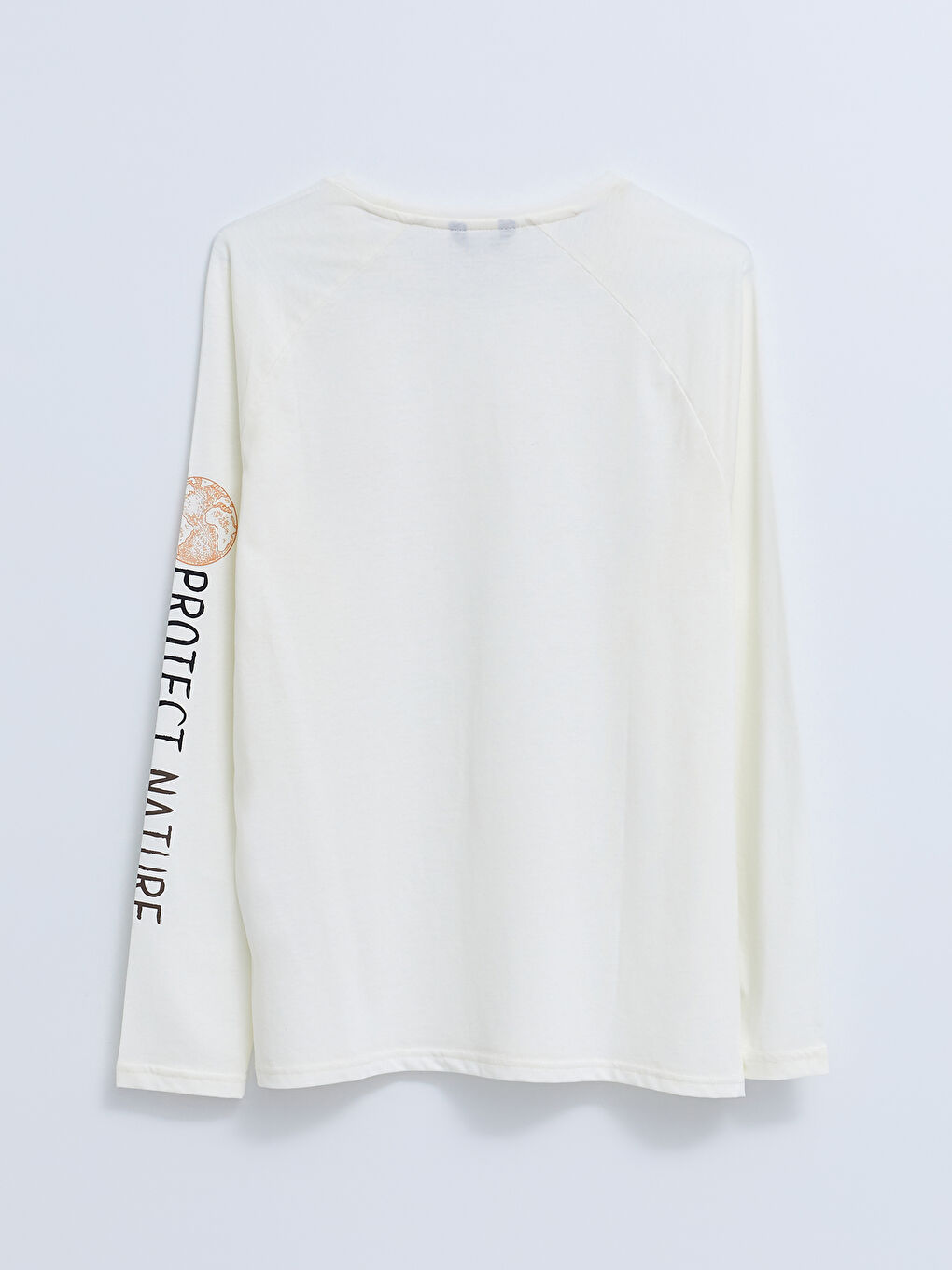 Ekru Bisiklet Yaka Uzun Kollu Baskılı Erkek Tişört-6