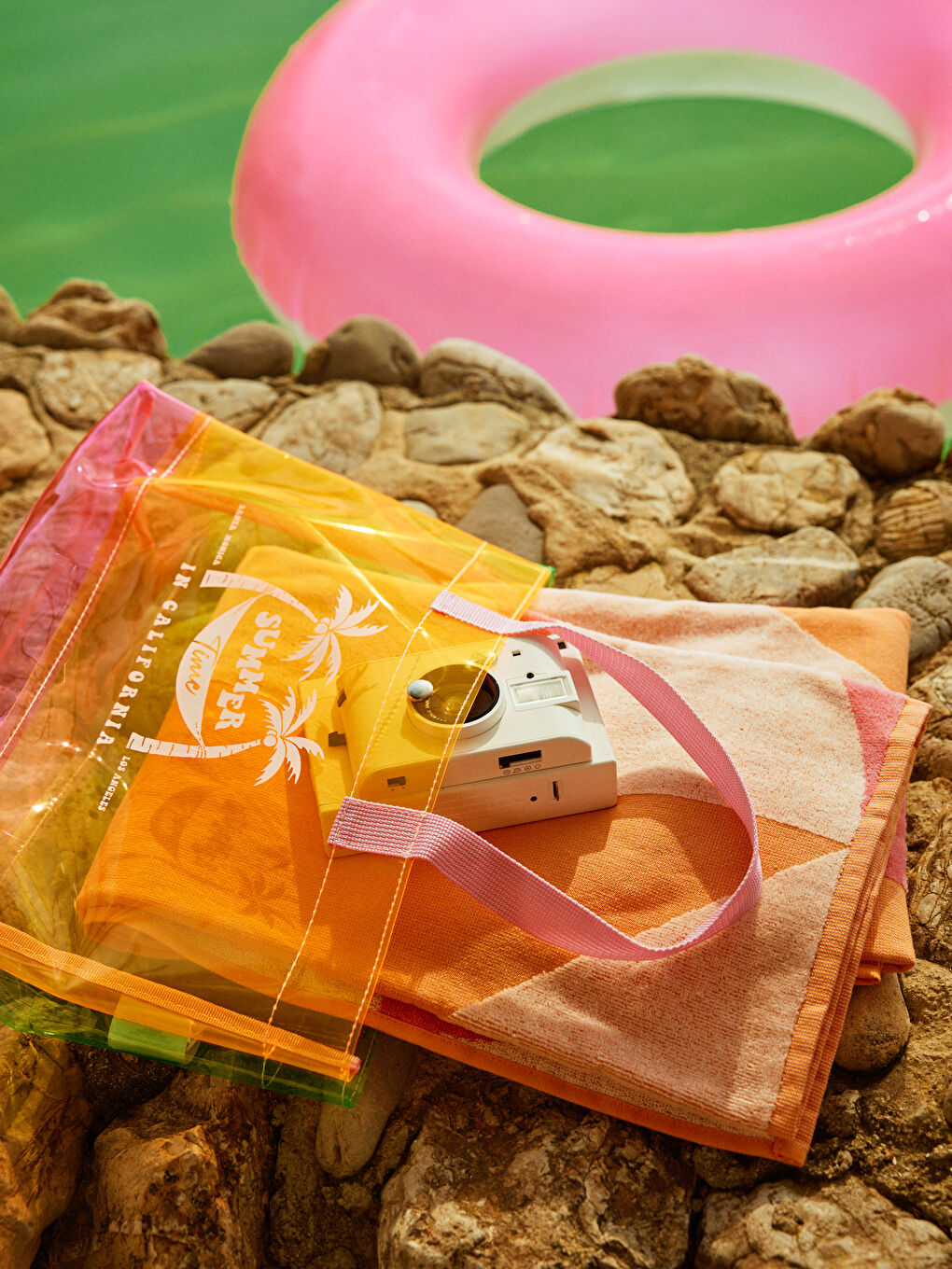 Turuncu Baskılı Şeffaf Kadın Plaj Çantası