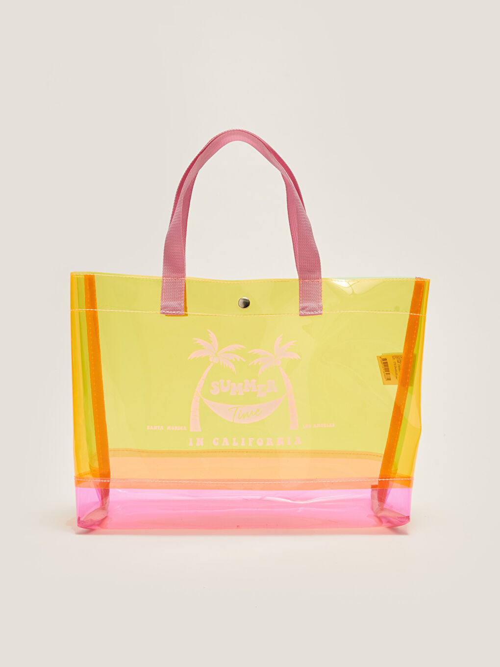 Turuncu Baskılı Şeffaf Kadın Plaj Çantası-1