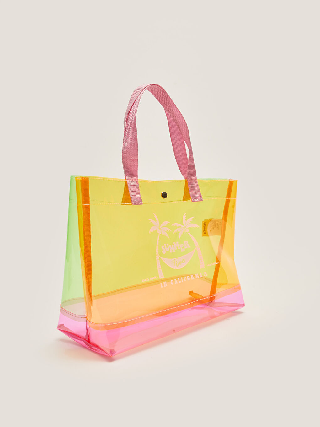 Turuncu Baskılı Şeffaf Kadın Plaj Çantası-2