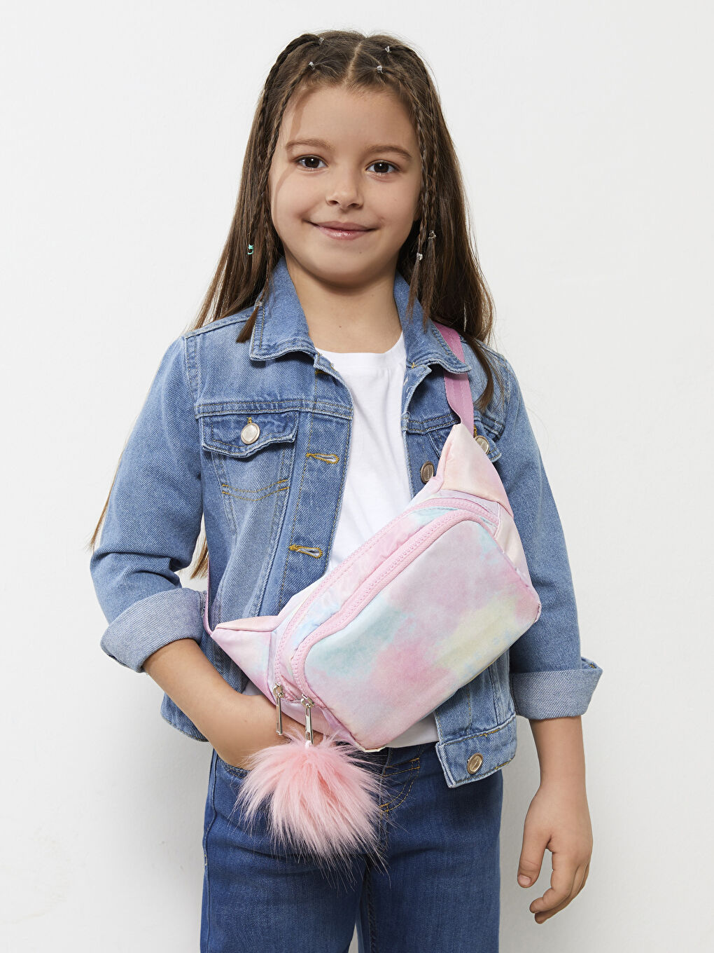 Pembe Ponpon Detaylı Kız Çocuk Bel Çantası