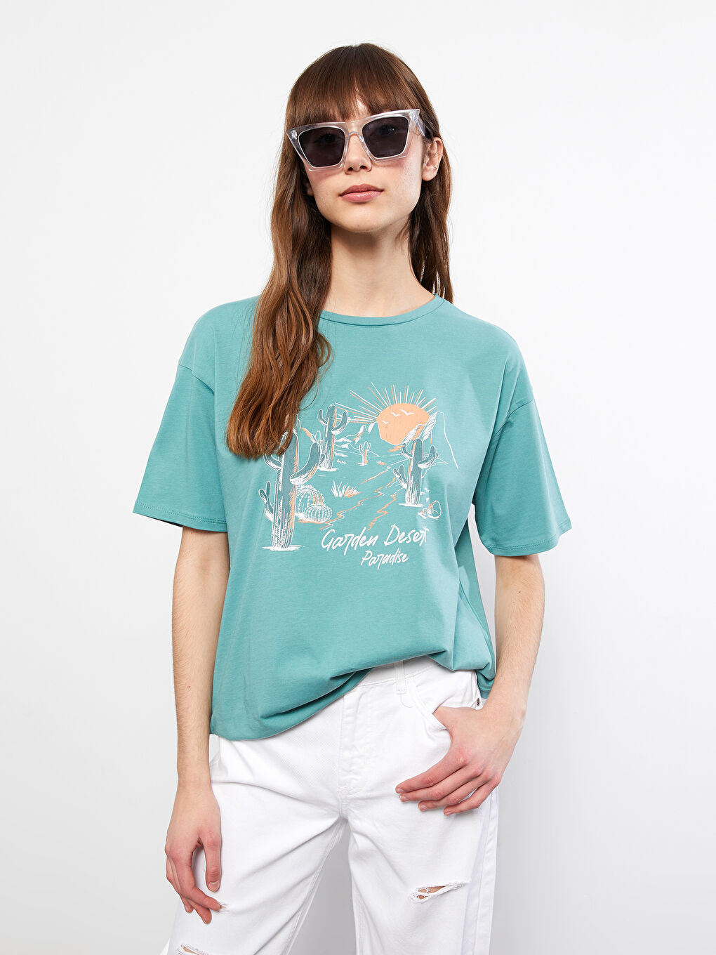 Crew Neck Printed Short Sleeve Cotton Women's T-shirt