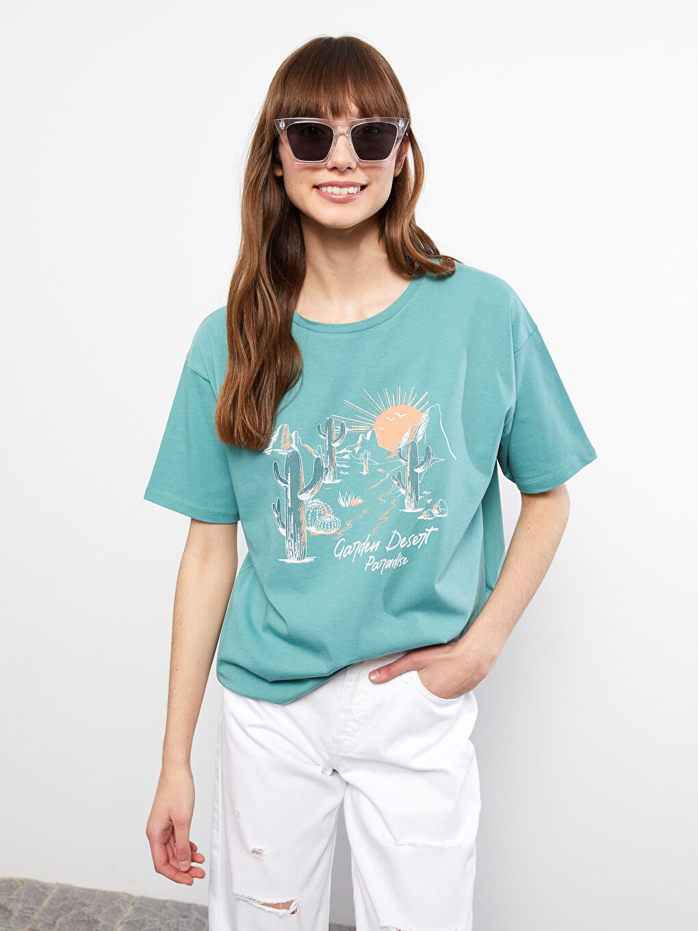 Crew Neck Printed Short Sleeve Cotton Women's T-shirt-1