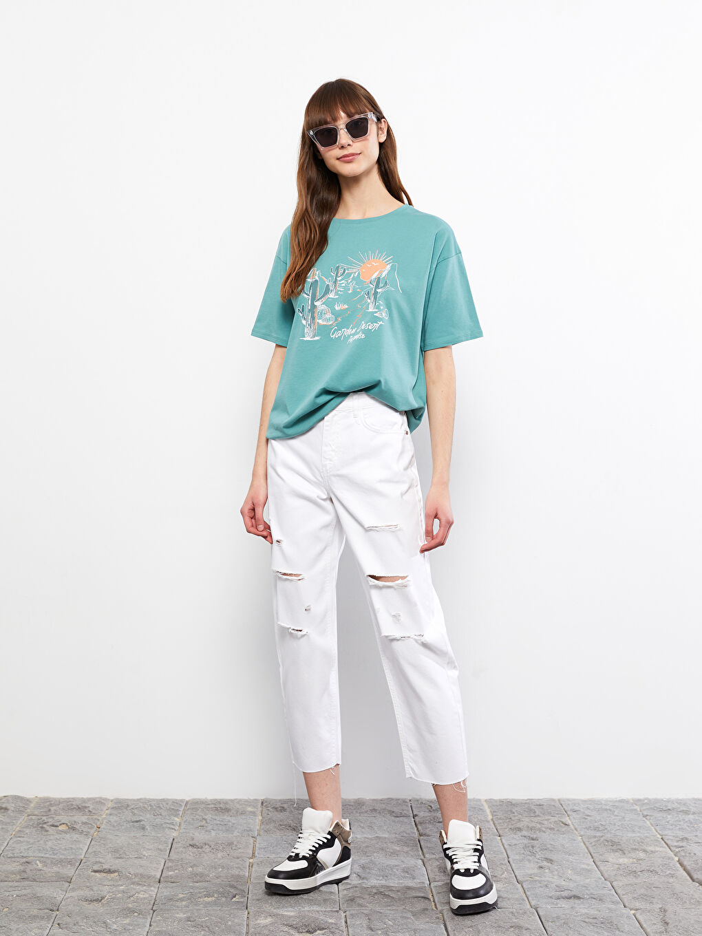 Crew Neck Printed Short Sleeve Cotton Women's T-shirt-2