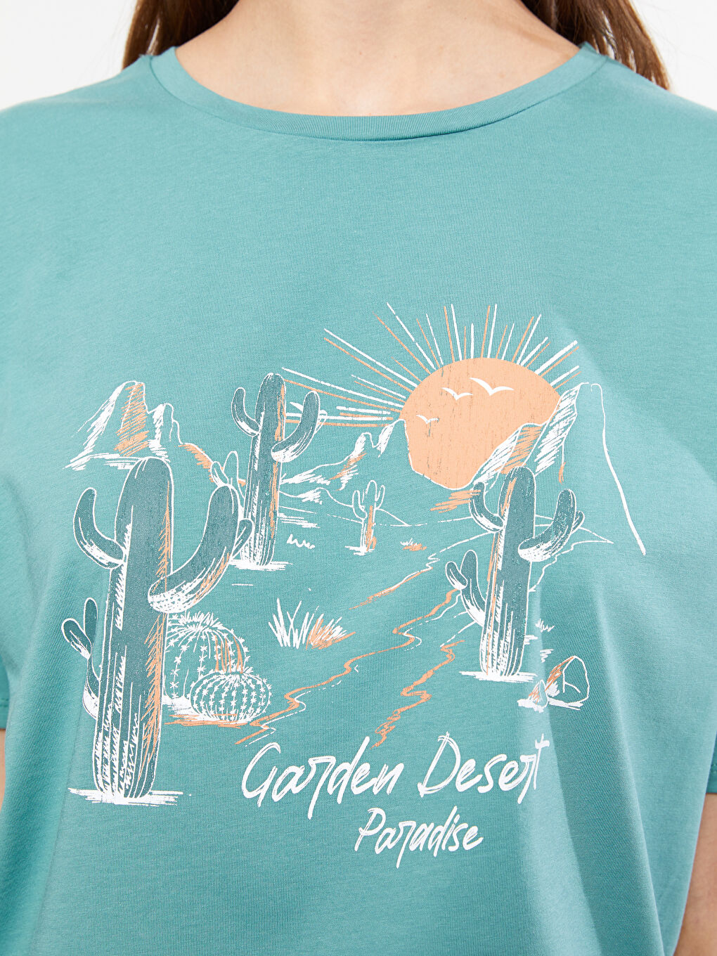 Crew Neck Printed Short Sleeve Cotton Women's T-shirt-3