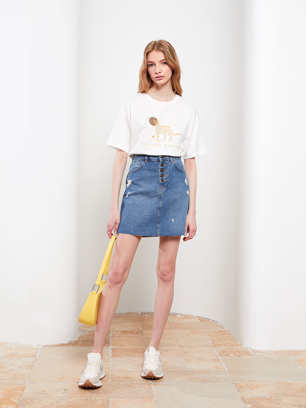 LCW Vision T-shirt en Coton à Manches Courtes Imprimé à Col Rond pour Femmes -S2H372Z8-R9J