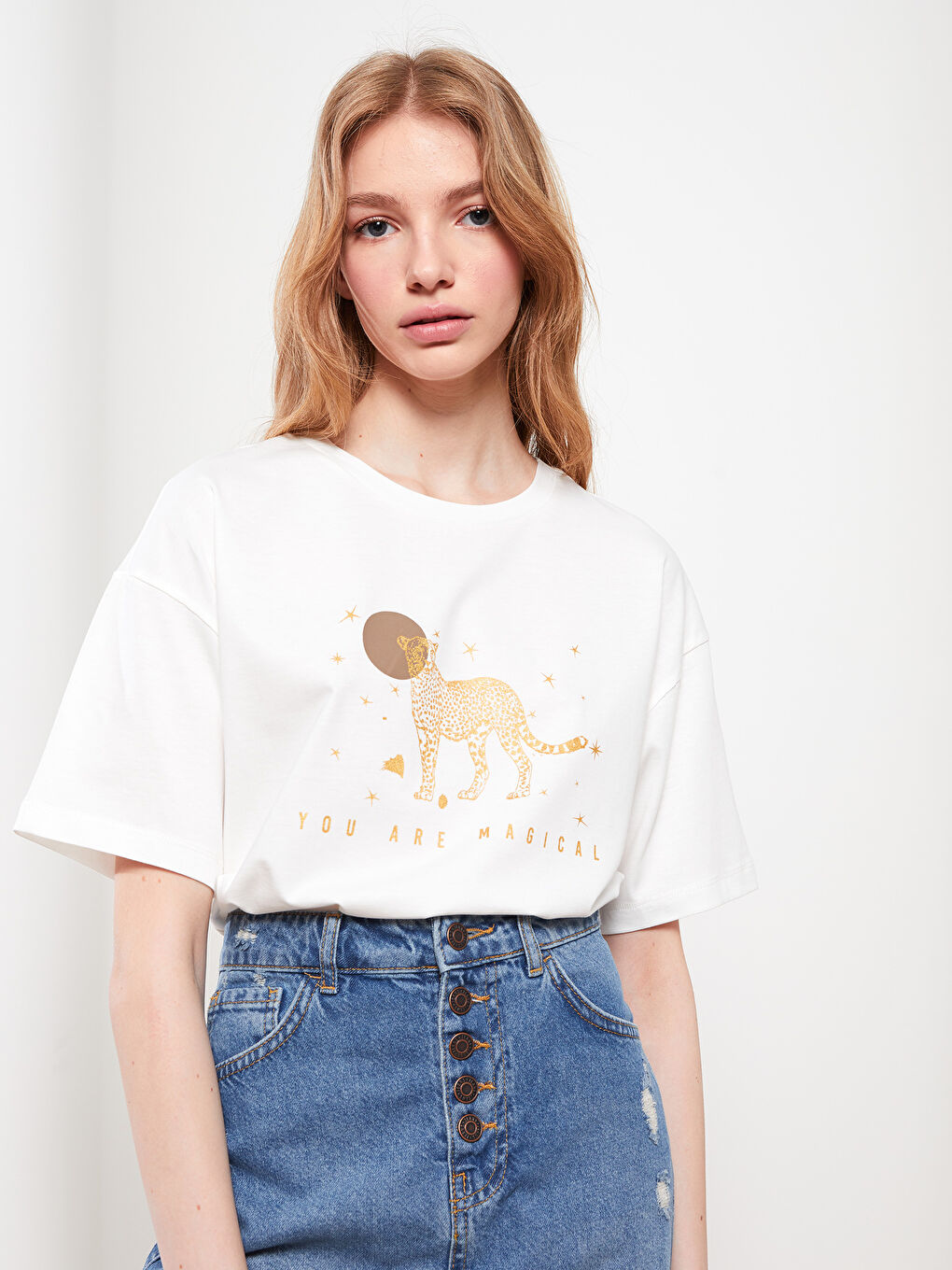 LCW Vision T-shirt en Coton à Manches Courtes Imprimé à Col Rond pour Femmes -S2H372Z8-R9J