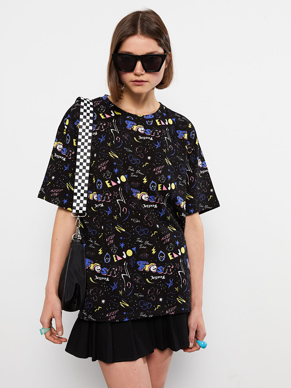 Tricou din Bumbac cu Guler Rotund, Cu Model, Mânecă Scurtă, pentru Femei-2