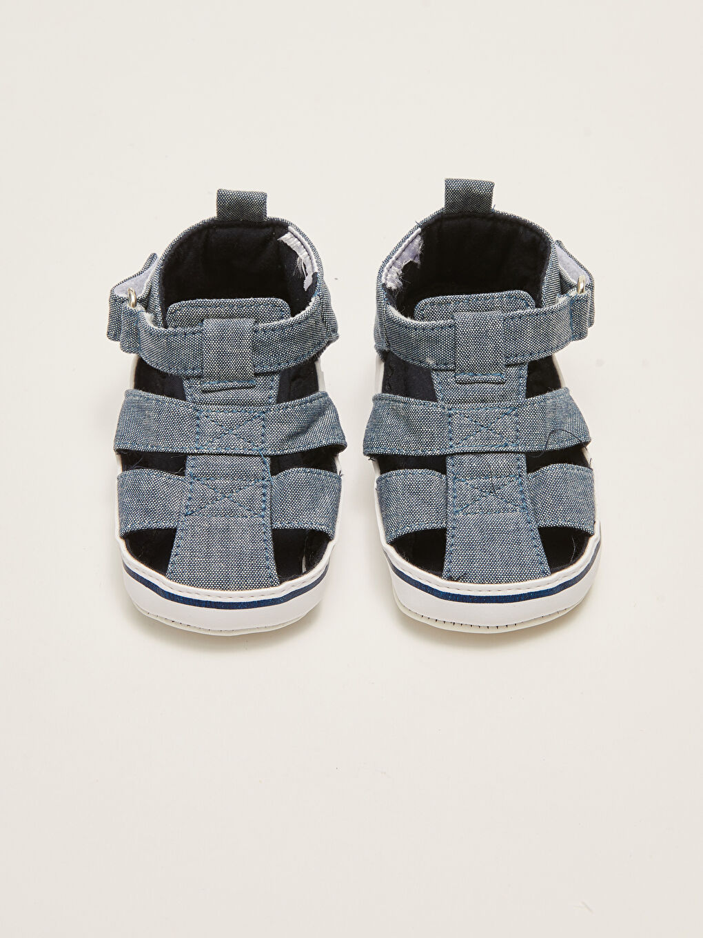 Mavi Bant Detaylı Erkek Bebek Yürüme Öncesi Ev Ayakkabısı-2