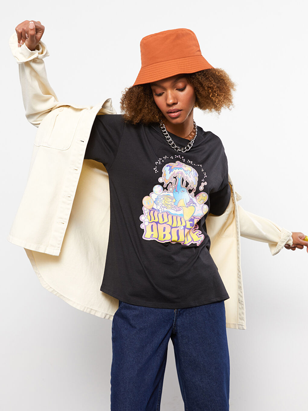 Crew Neck Dumbo Printed Short Sleeve Women's T-Shirt-1