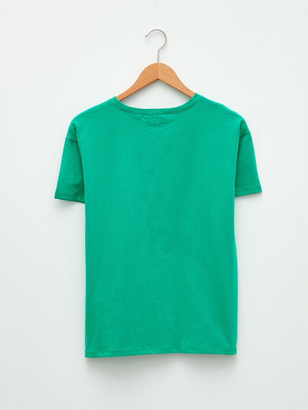 Yeşil Bisiklet Yaka Mickey Mouse Baskılı Kısa Kollu Kadın Tişört-6