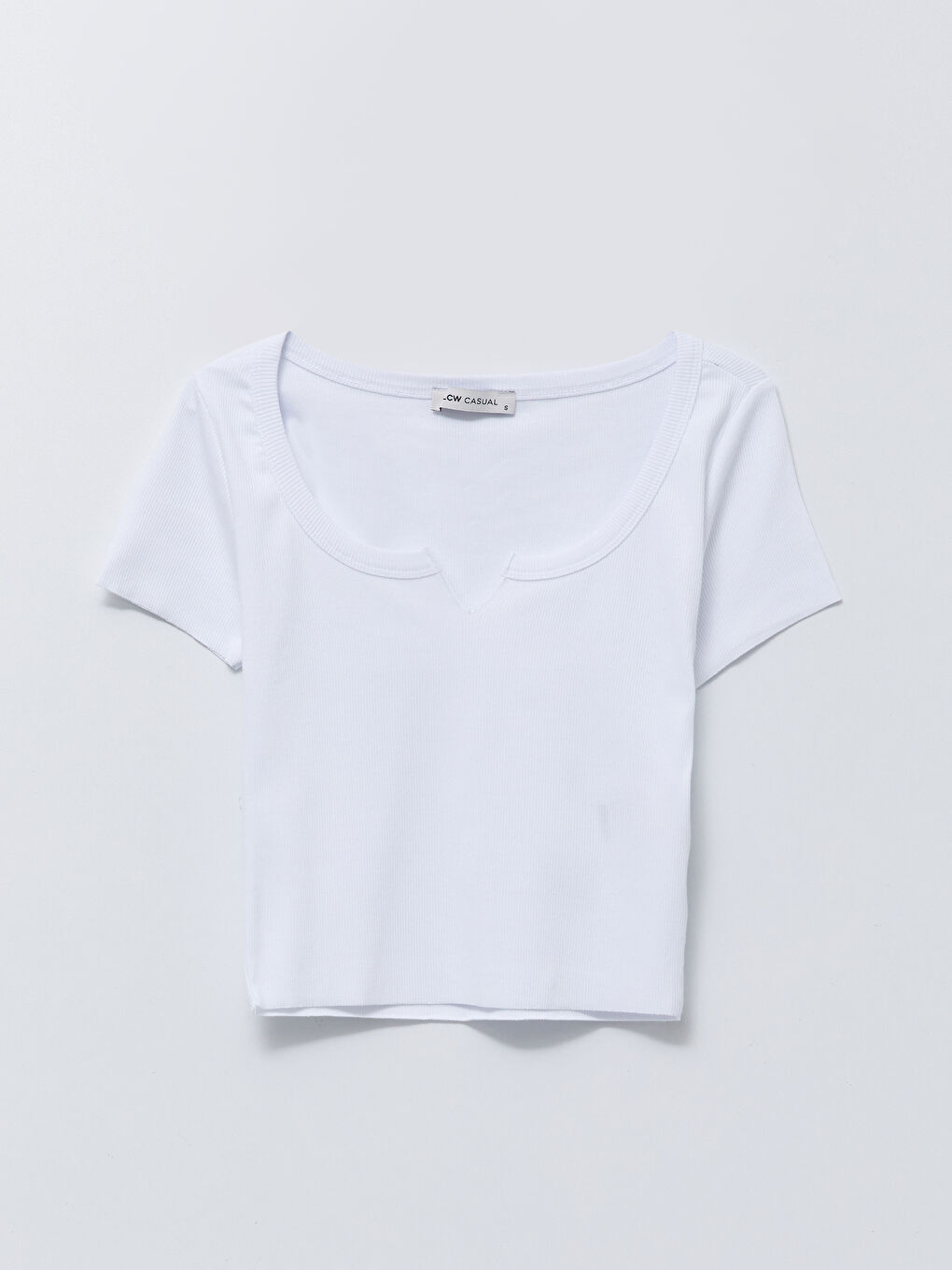 Crop Top Simplu cu Mânecă Scurtă și Guler Rotund pentru Femei-6