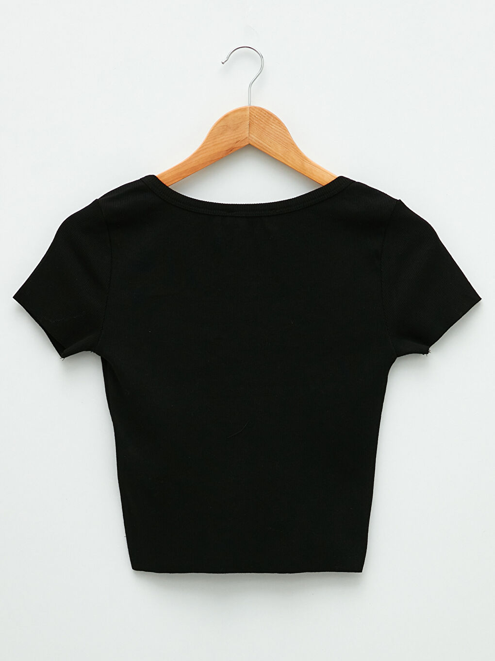 Әйелдерге арналған ойық жағалы өте тар пішім қысқа жең қысқартылған кроп-топ-11