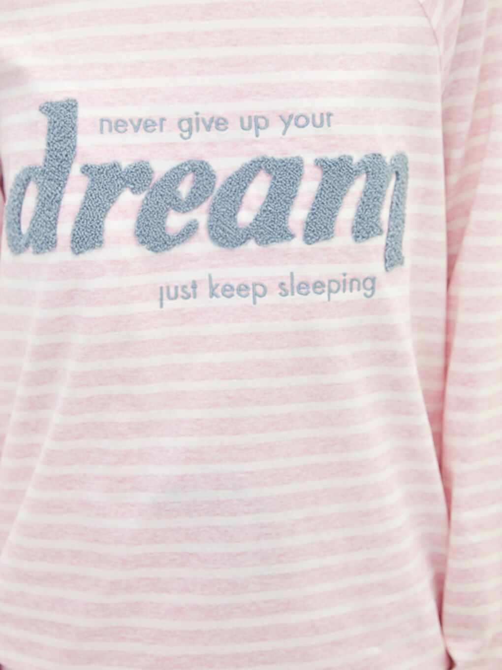 Pembe Bisiklet Yaka Çizgili Uzun Kollu Kadın Pijama Takımı-4