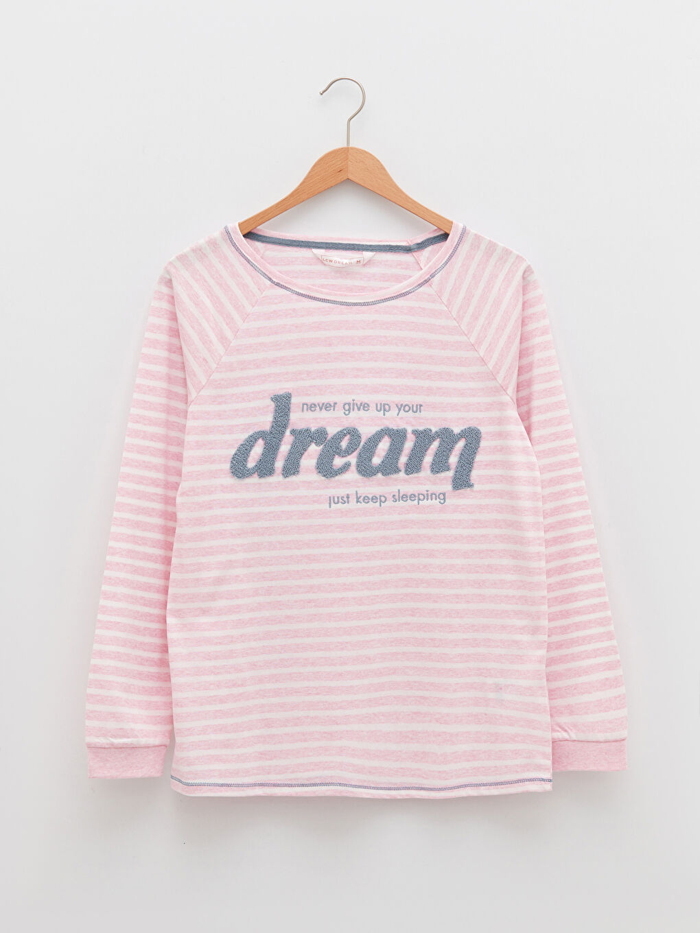 Pembe Bisiklet Yaka Çizgili Uzun Kollu Kadın Pijama Takımı-7