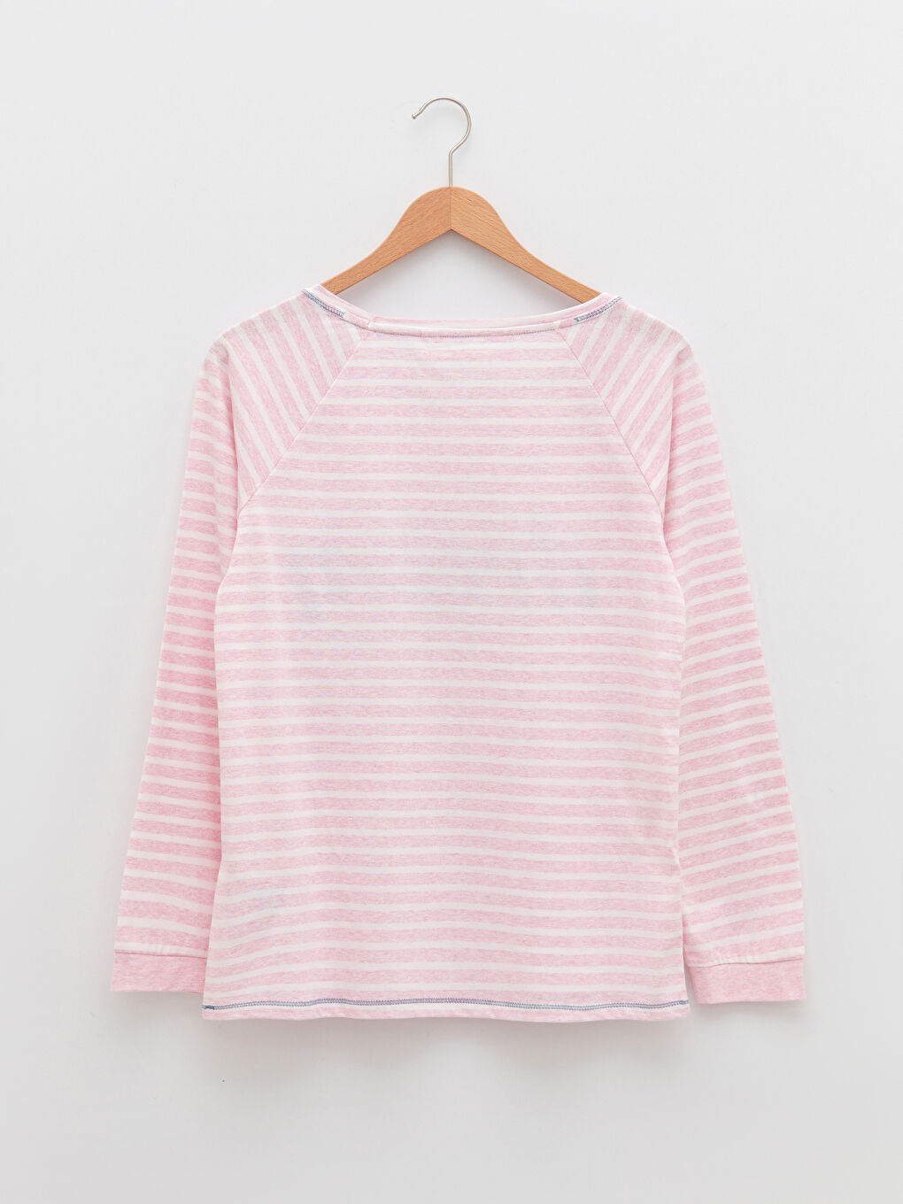 Pembe Bisiklet Yaka Çizgili Uzun Kollu Kadın Pijama Takımı-8