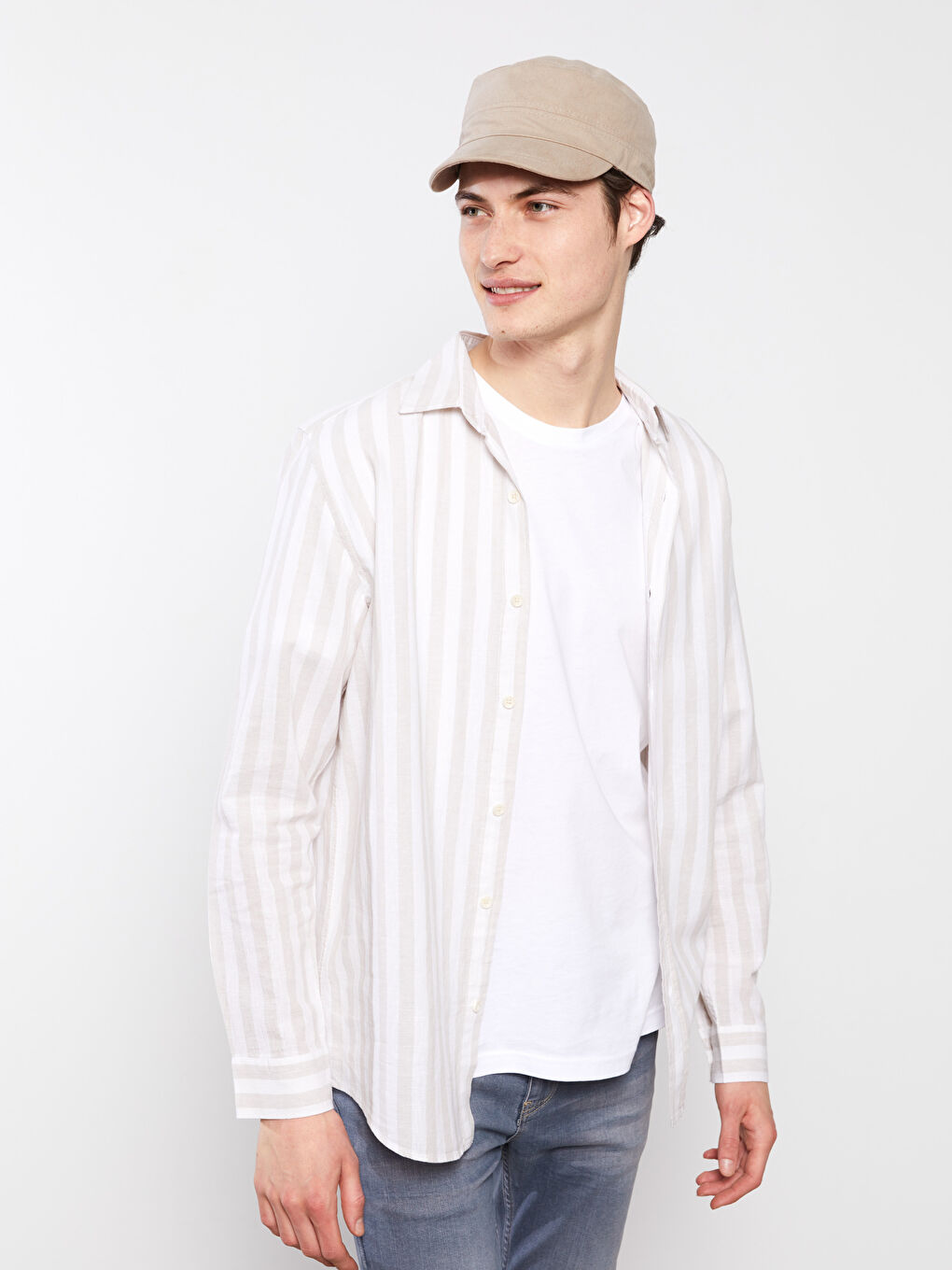 Gri Regular Fit Uzun Kollu Çizgili Poplin Erkek Gömlek-2