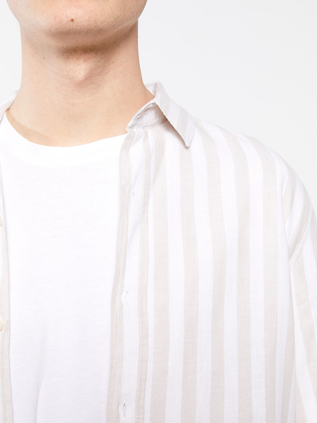 Gri Regular Fit Uzun Kollu Çizgili Poplin Erkek Gömlek-3