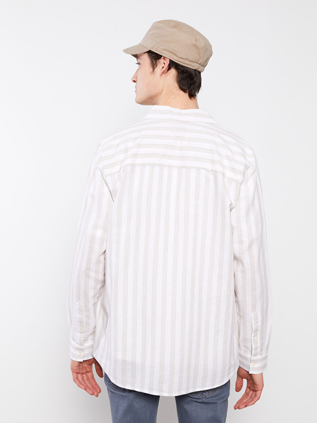 Gri Regular Fit Uzun Kollu Çizgili Poplin Erkek Gömlek-4