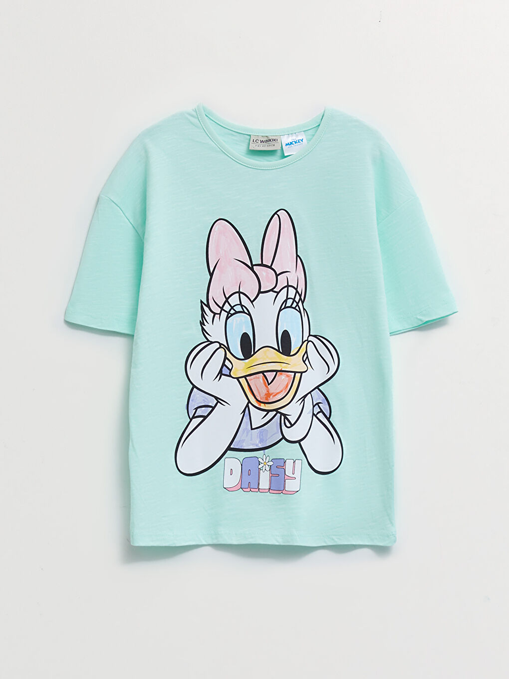 Crew Neck Daisy Duck Printed Short Sleeve Cotton Girls T-Shirt