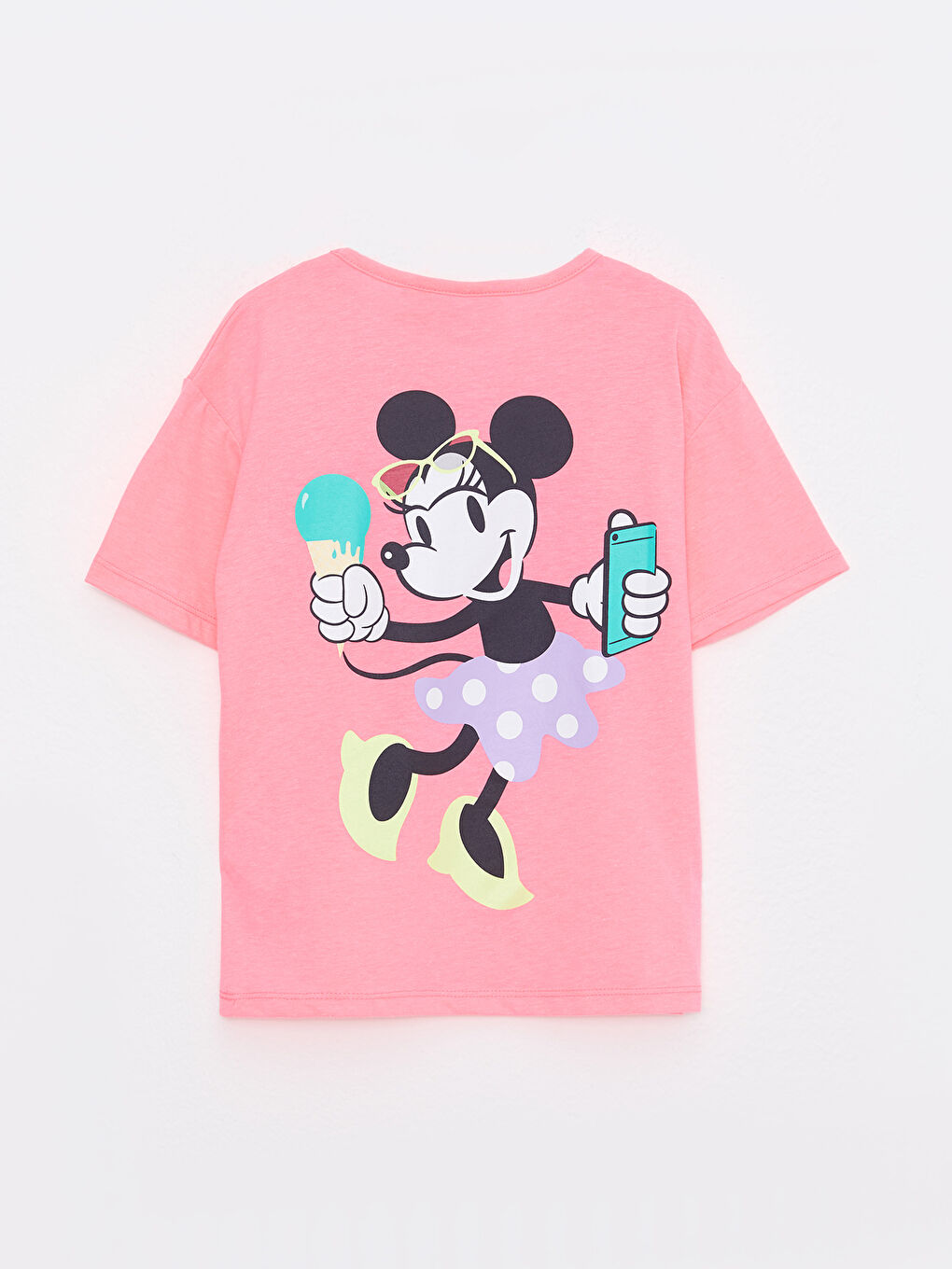 تي شيرت بنات بكم قصير بطبعة ميني ماوس وياقة دائرية-1