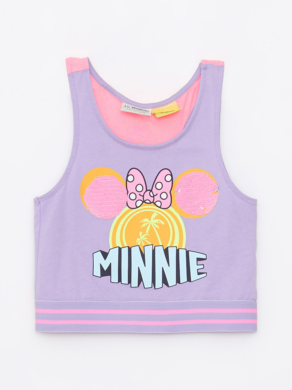 Дөңгелек жағалы минни маус принтті екі жақты жылтыр қыздар майка-2