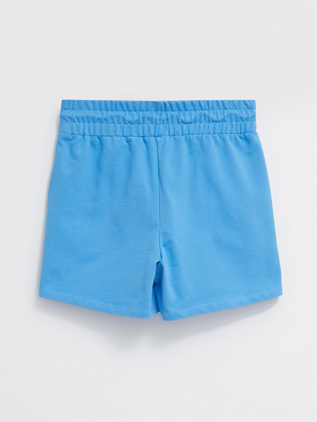 Mavi Beli Lastikli Baskılı Cep Detaylı Pamuklu Kadın Bermuda Şort-1