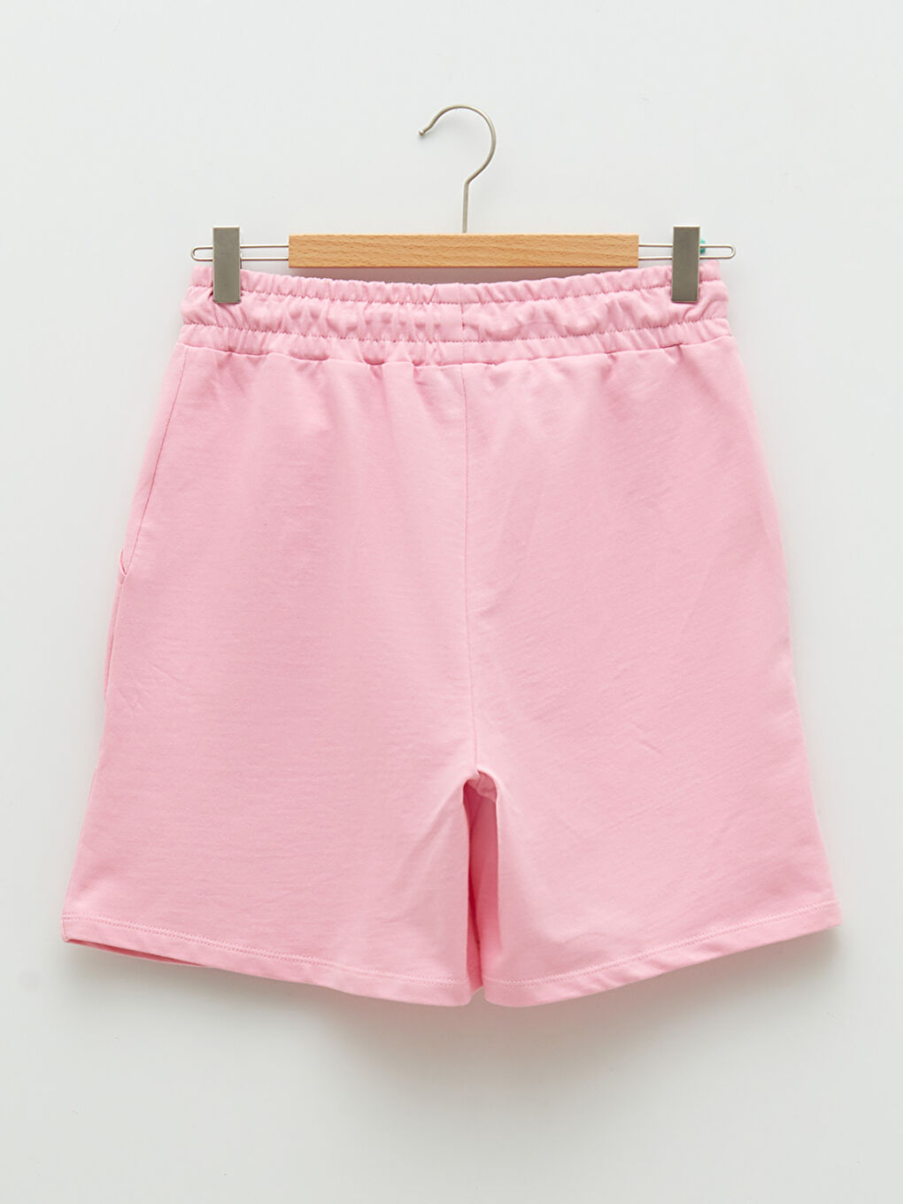 Pembe Beli Lastikli Baskılı Cep Detaylı Pamuklu Kadın Bermuda Şort-6