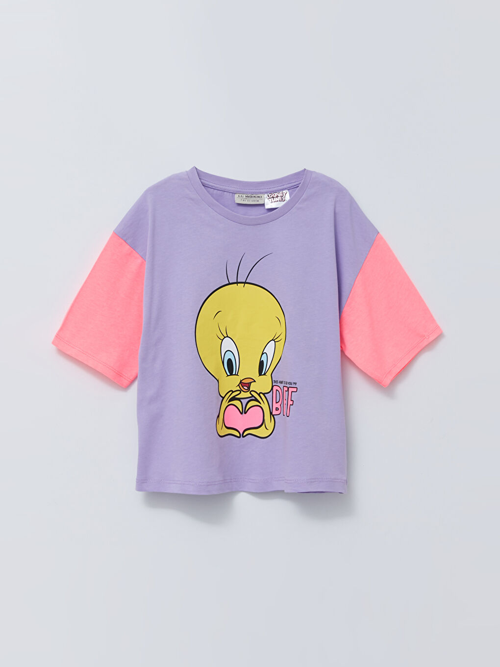 Crew Neck Tweety Printed Short Sleeve Girls T-Shirt and Shorts-1