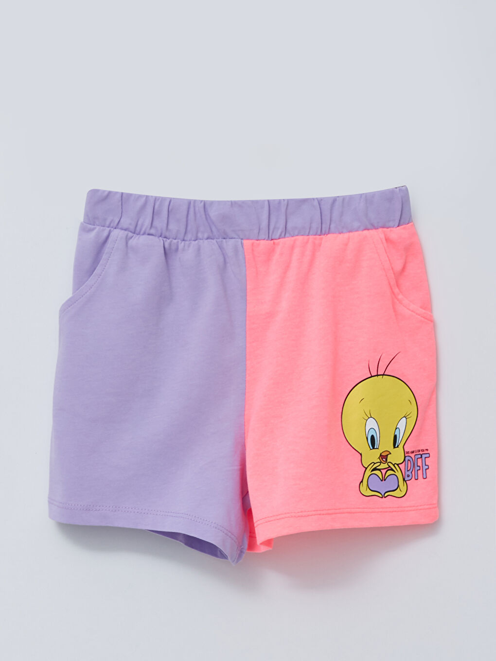 Crew Neck Tweety Printed Short Sleeve Girls T-Shirt and Shorts-2