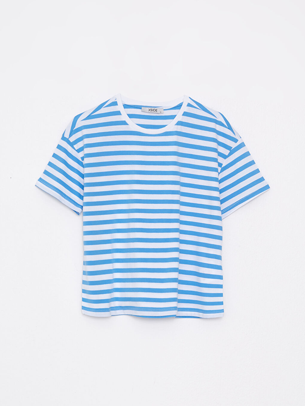 Crew Neck Striped Short Sleeve Women's Crop Top-5