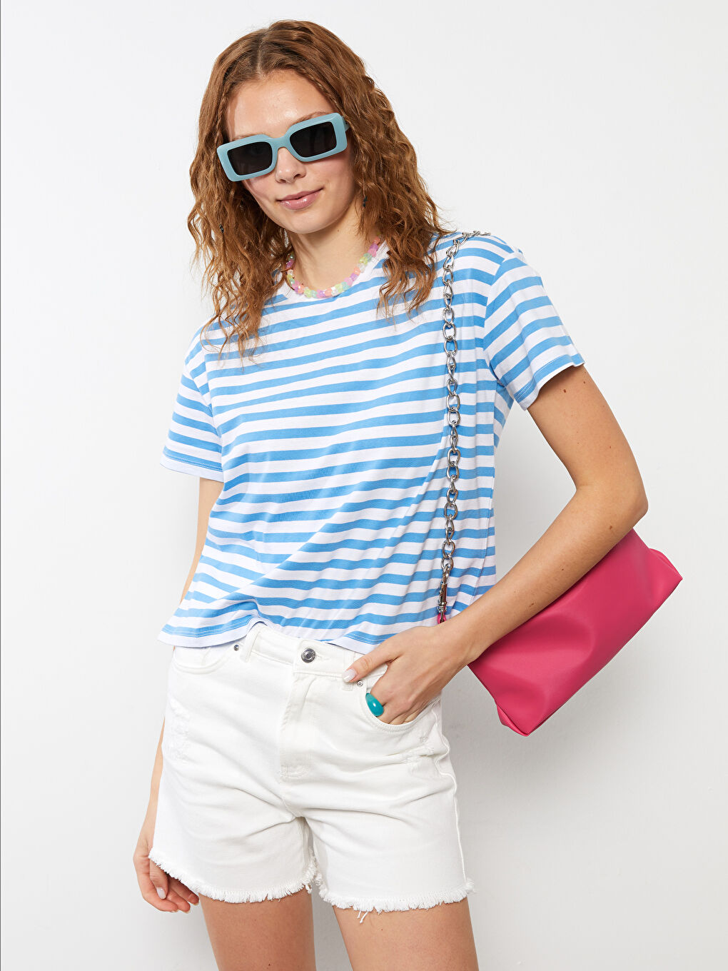 Crew Neck Striped Short Sleeve Women's Crop Top