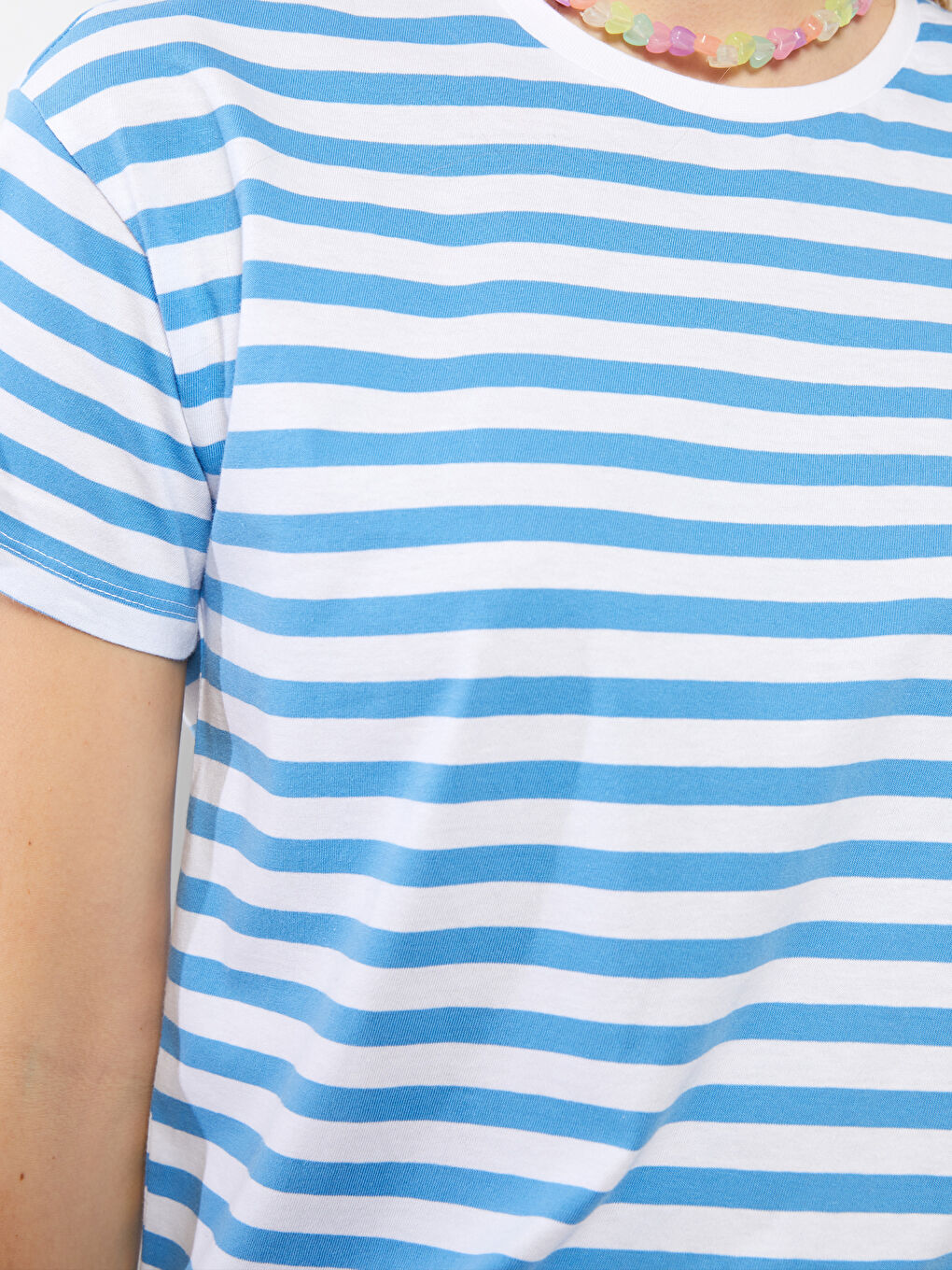 Crew Neck Striped Short Sleeve Women's Crop Top-3