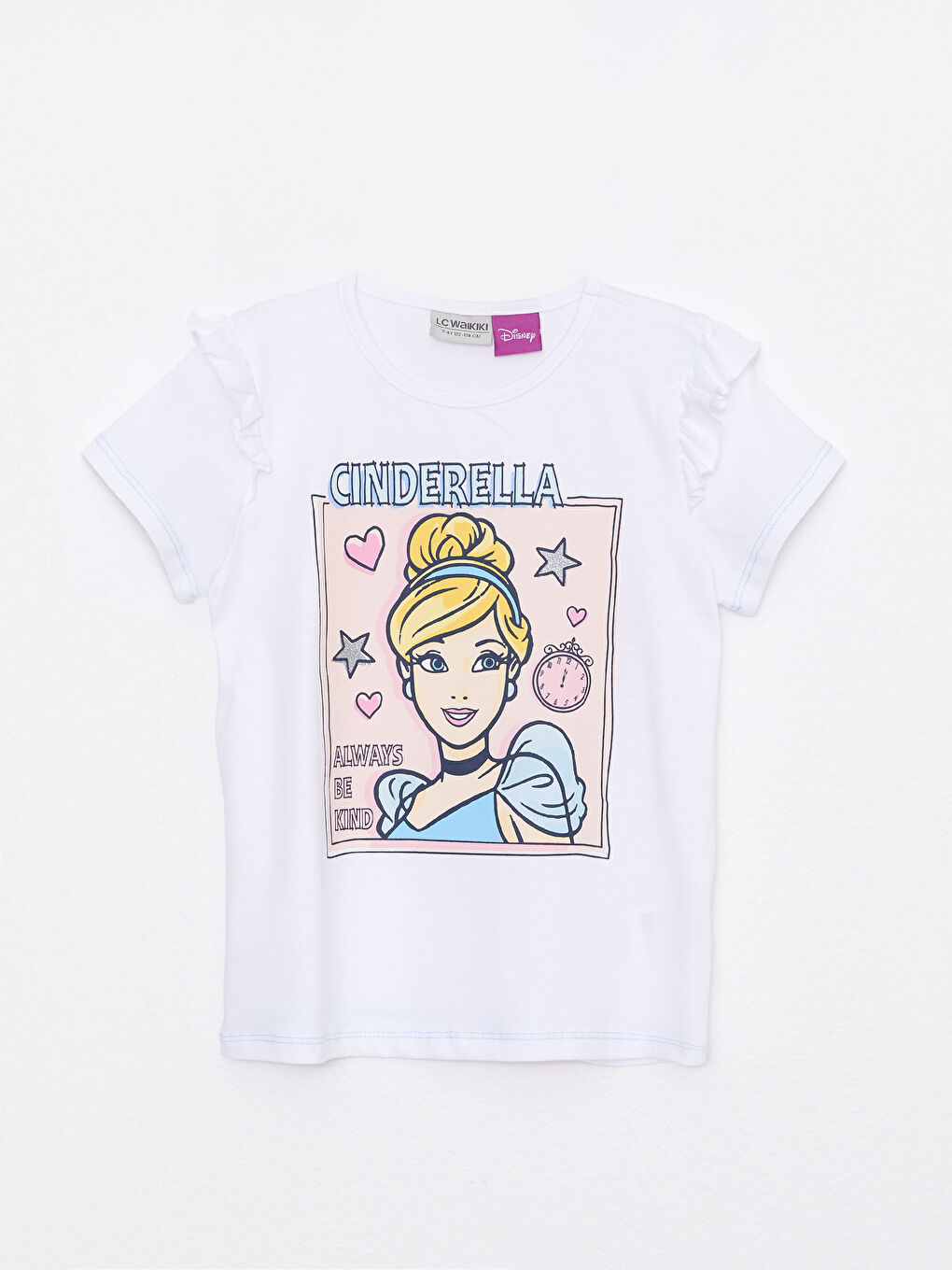 Crew Neck Cinderella Printed Short Sleeve Cotton Girls' T-Shirt