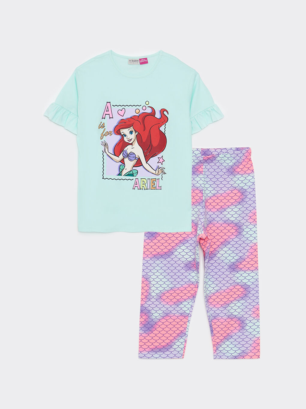 LCW Kids Rundhalsausschnitt Ariel Bedruckt Kurzarm Mädchen T-Shirt und Leggings -S2H481Z4-FPW