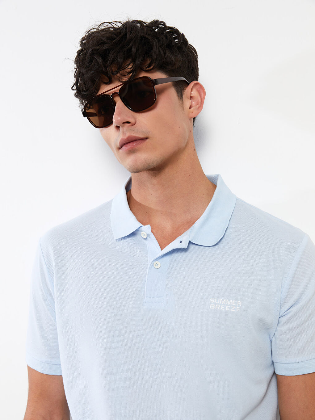 Mavi Polo Yaka Kısa Kollu Erkek Tişört