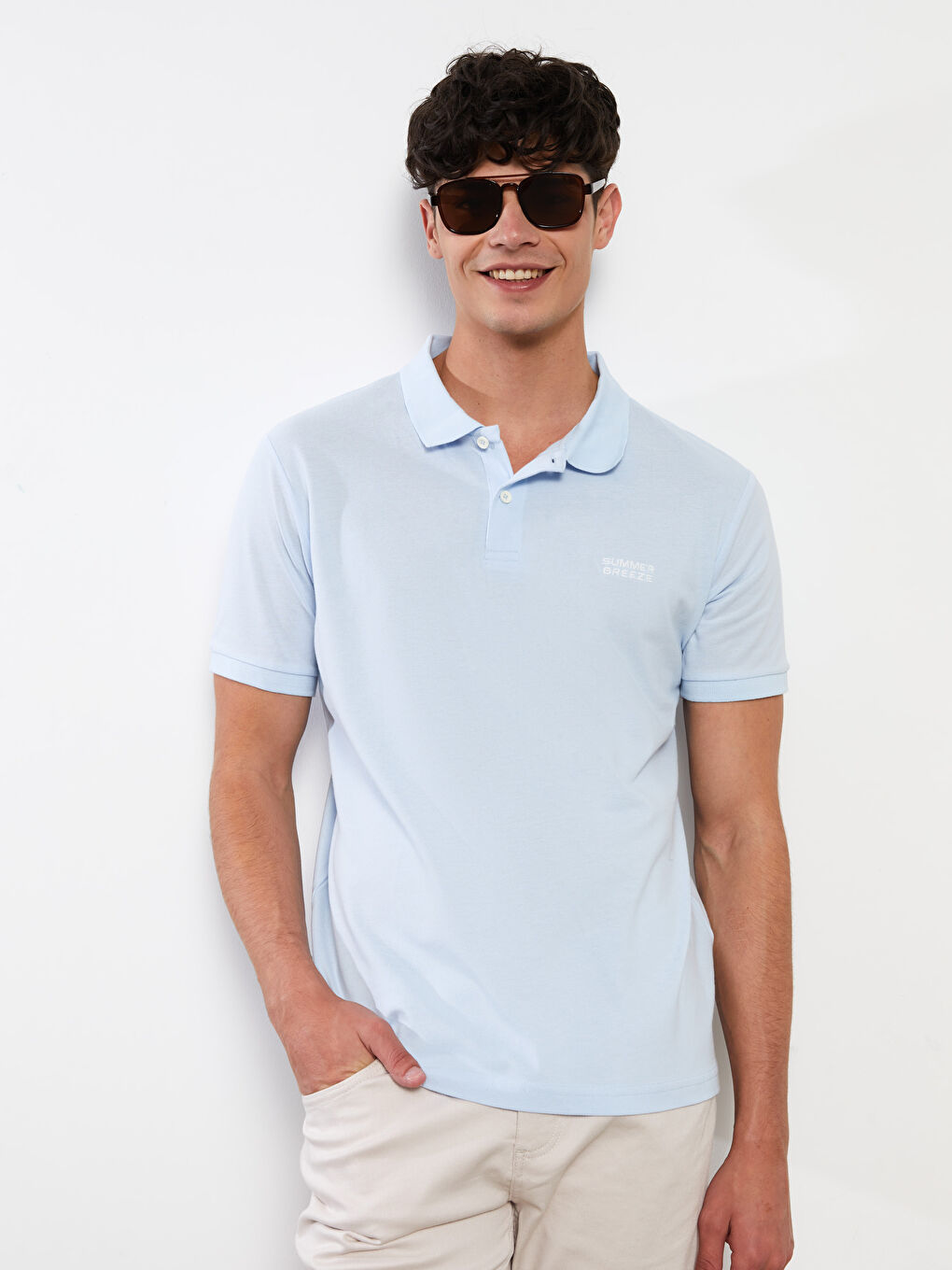 Mavi Polo Yaka Kısa Kollu Erkek Tişört-1