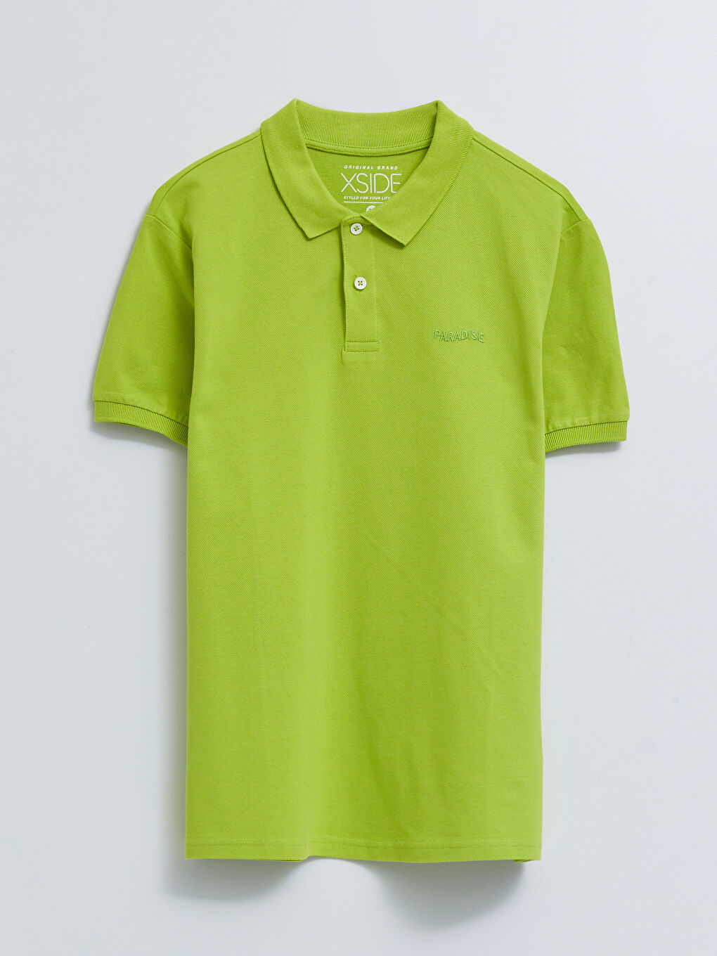 Yeşil Polo Yaka Kısa Kollu Nakışlı Erkek Tişört-3