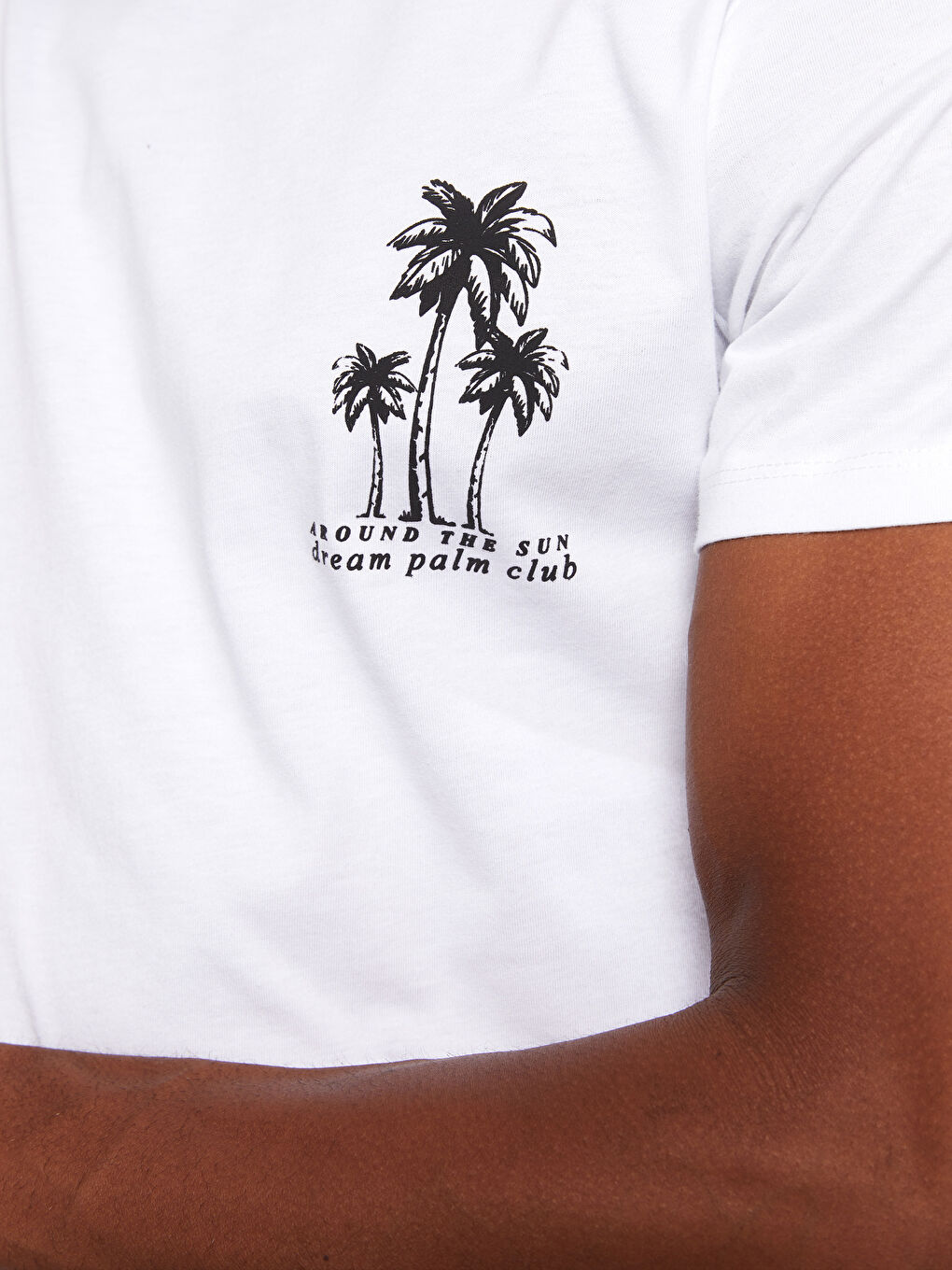 Beyaz Bisiklet Yaka Kısa Kollu Baskılı Penye Erkek Tişört-5