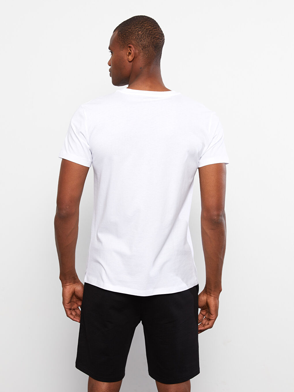 Beyaz Bisiklet Yaka Kısa Kollu Baskılı Penye Erkek Tişört-7