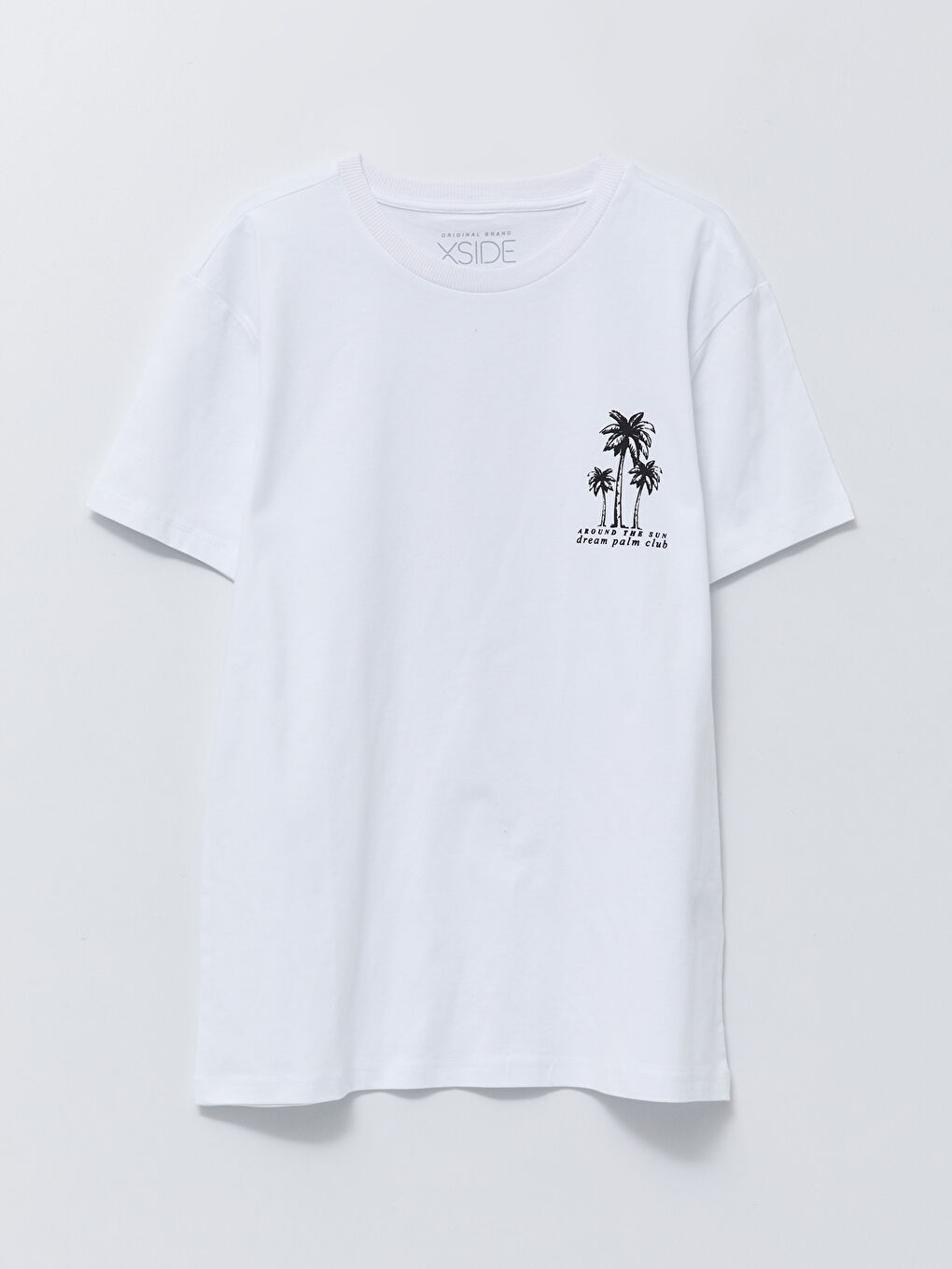 Beyaz Bisiklet Yaka Kısa Kollu Baskılı Penye Erkek Tişört-9