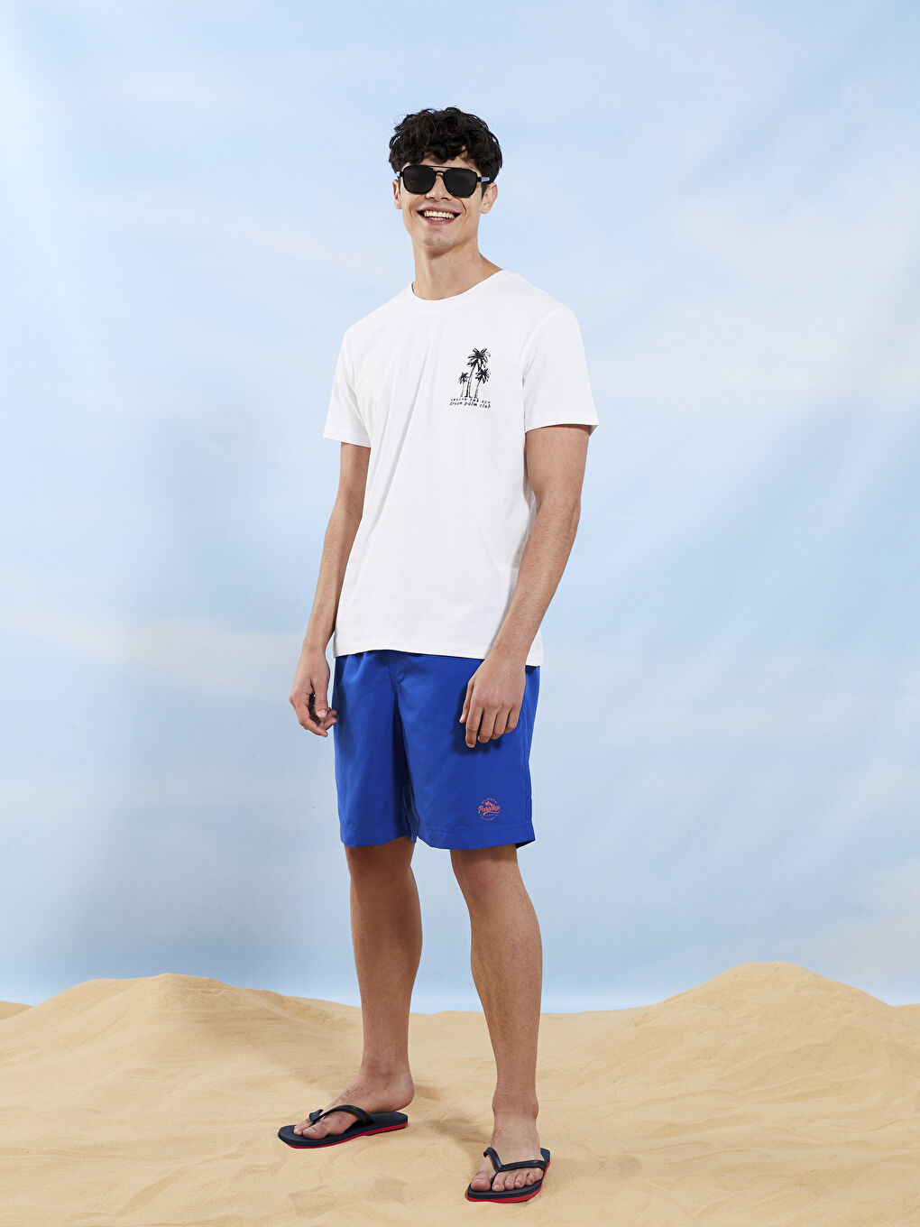 Beyaz Bisiklet Yaka Kısa Kollu Baskılı Penye Erkek Tişört-4