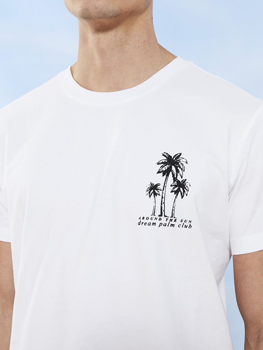 Beyaz Bisiklet Yaka Kısa Kollu Baskılı Penye Erkek Tişört-6