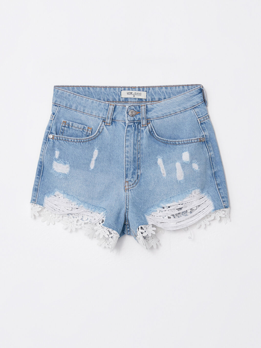 İndigo Yüksek Bel Mom Fit Nakışlı Yırtık Detaylı Kadın Rodeo Jean Şort-5