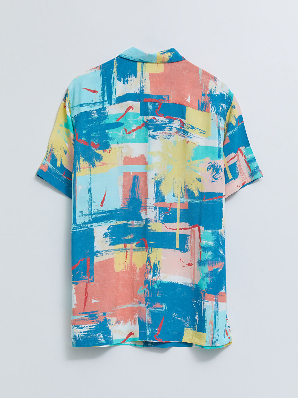 Beyaz Regular Fit Kısa Kollu Desenli Viskon Erkek Gömlek-11