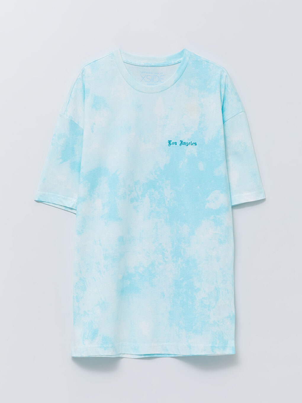 Turkuaz Oversize Bisiklet Yaka Kısa Kollu Nakışlı Erkek Tişört-10